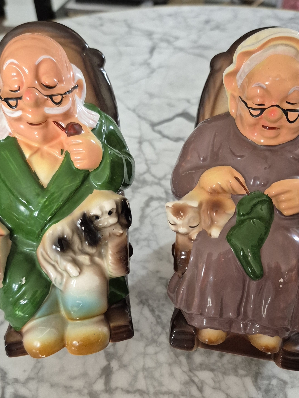 Vintage Lefton Ceramic Grandparent Figurine Set - Piggy Banks